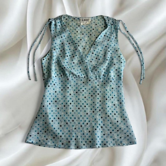 A. Byer Tops - A. Byer blue polkadot side tie babydoll tank top y2k vintage mcbling